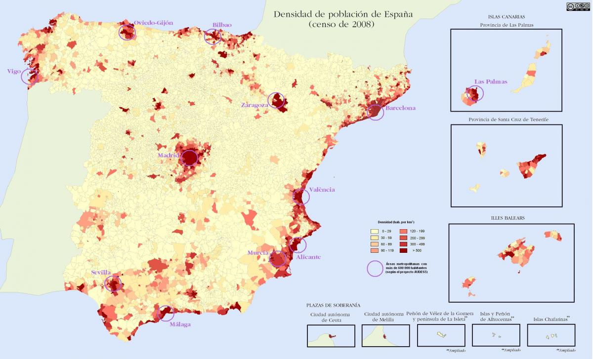 Carte de la densité de l'Espagne