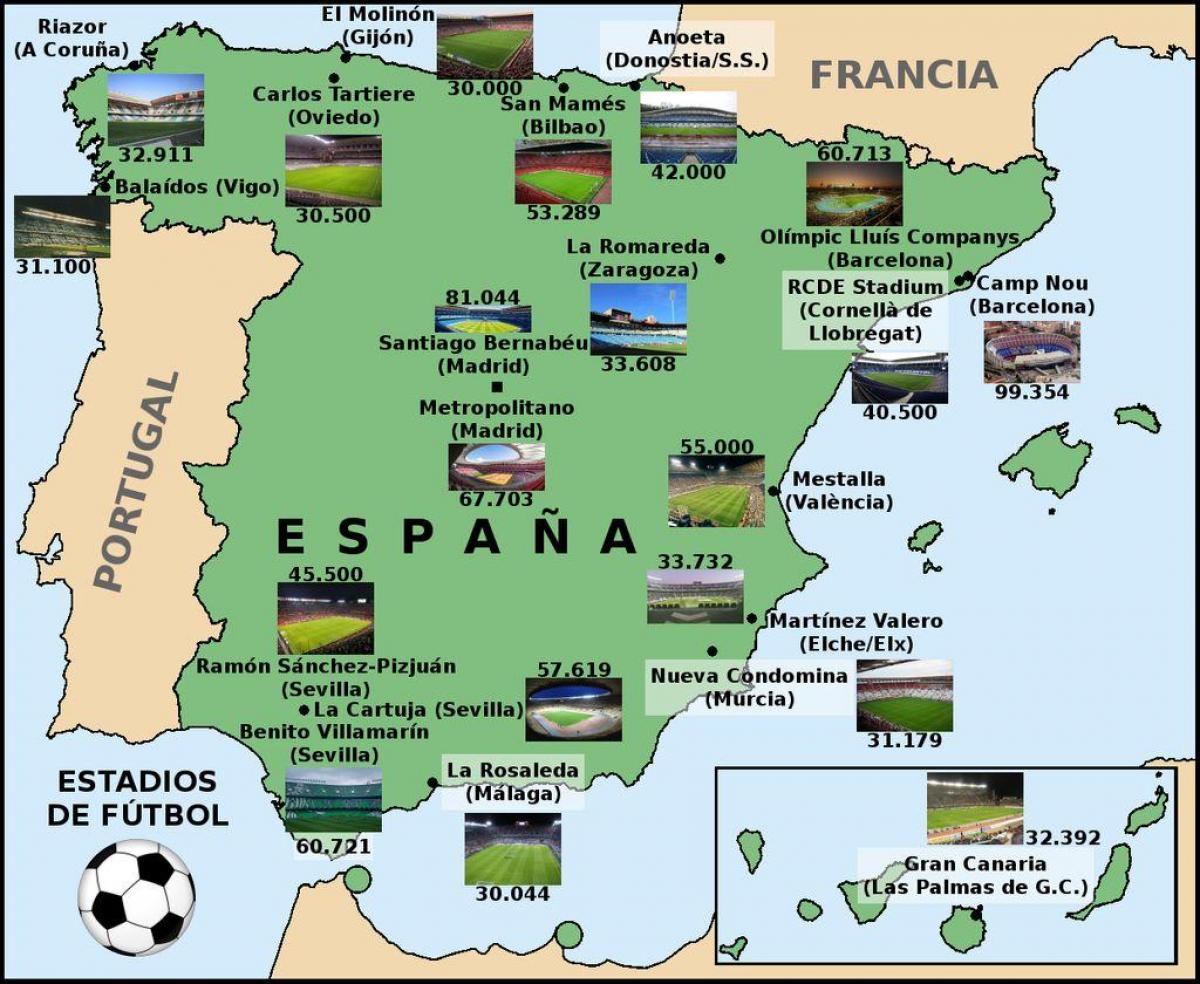 carte des stades en Espagne