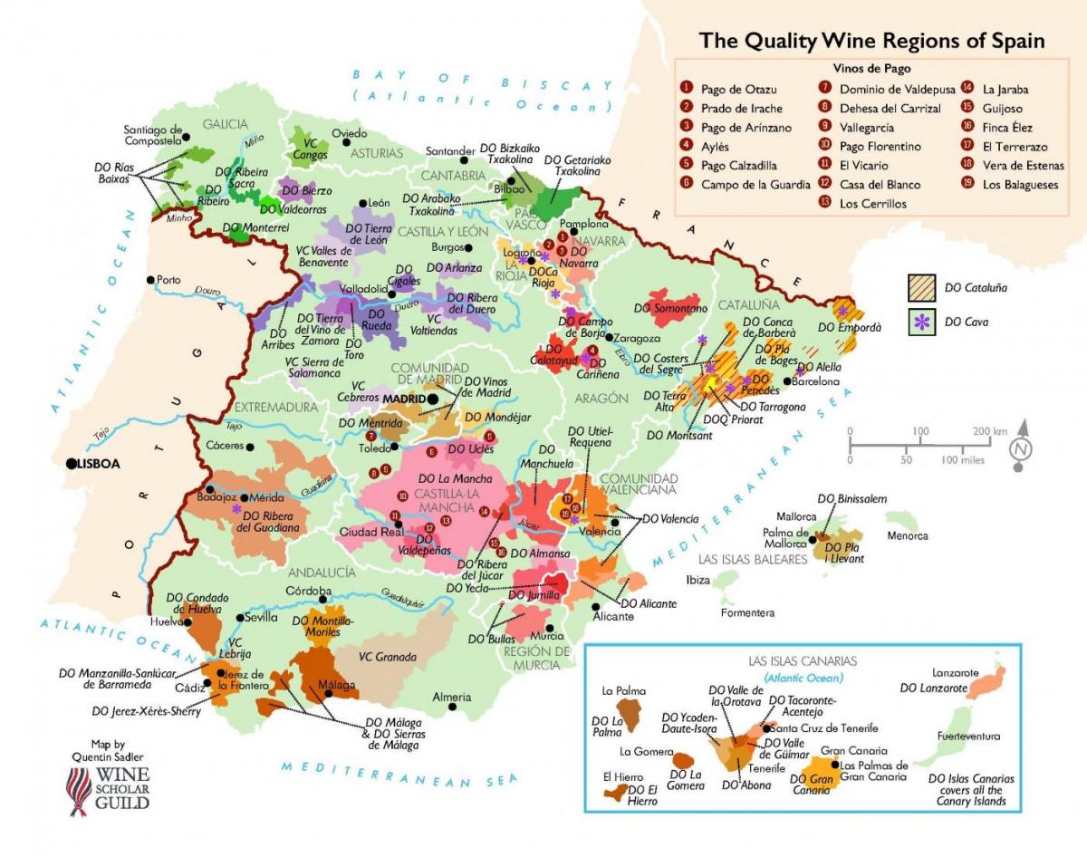 Carte des vignobles d'Espagne